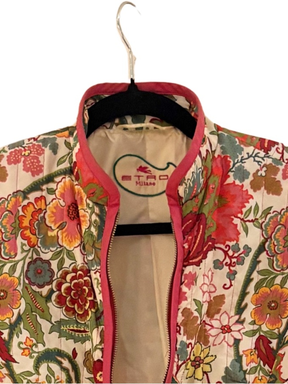 Etro Floral & Paisley Quilted Jacket with Pink Trim, Size 40 - Picture 4 of 4